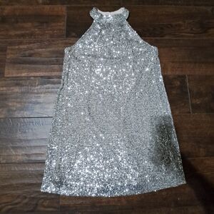 Cable & Gauge Glittering Silver Mini Dress